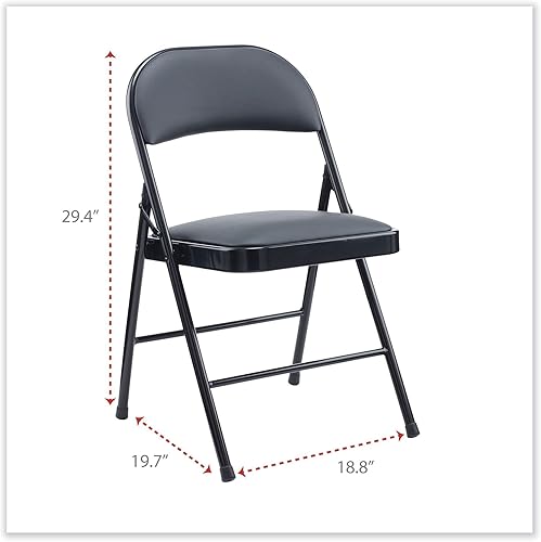 Miniatura 2 de Alera PU acolchado silla plegable, soporta hasta 250 lb, asiento negro, respaldo negro, base negra, 4cartón