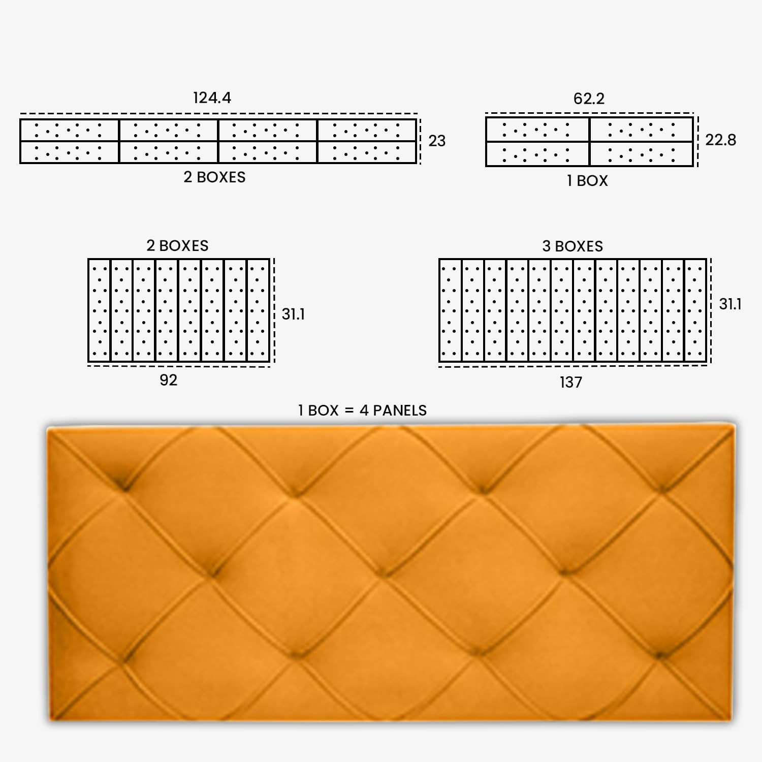Paneles de pared tapizados de madera de pino, resistentes al agua y a las manchas, paneles de despegar y pegar para el hogar, oficina, paquete de 4 cabeceras tamaño Queen color ocre (31 x
