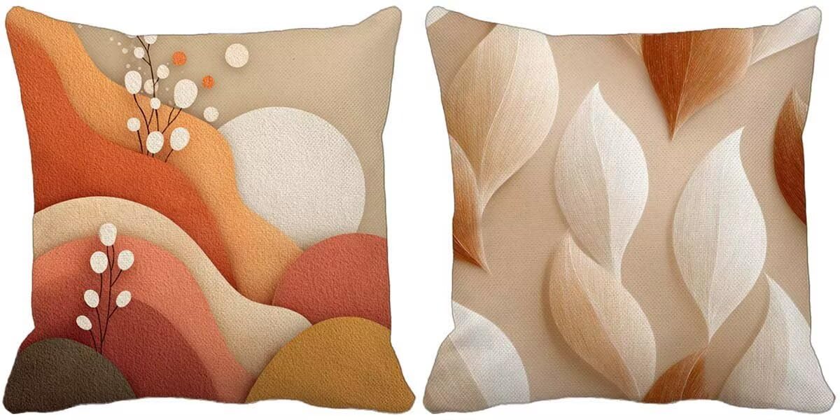 Set di 2 Federe Cuscini Divano 50x50 Colore arancione Cuscini da Esterno Morbido Copricuscini Divano Nordico Fantasia Cushion Covers per Soggiorno Camera da Letto Primavera Estate Giardino s-8588a