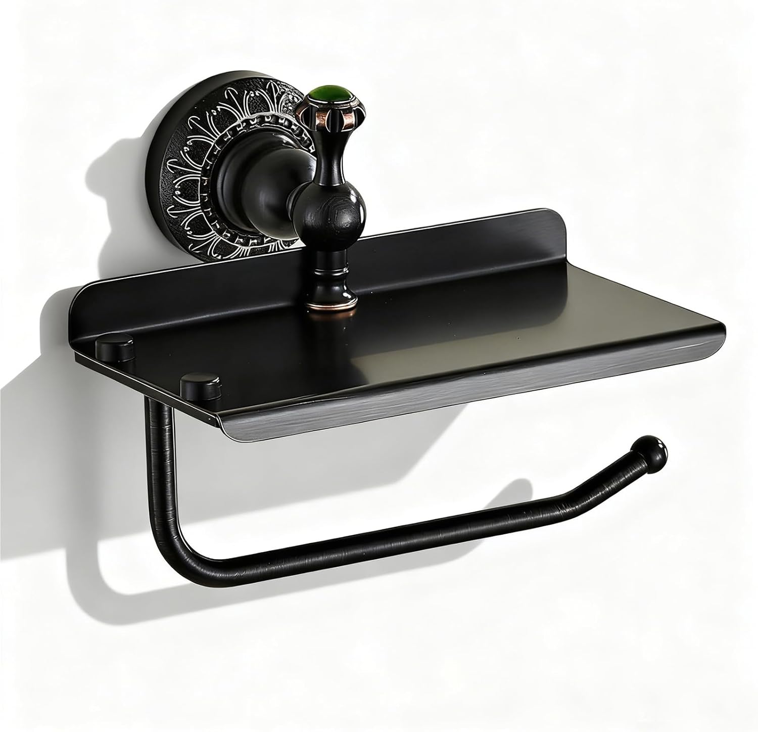 Toilet Paper Holder, NEWRAIN Vintage Bathroom Toilet Paper Roll Holder with Shelf, Solid Brass RV Tissue Roll Holder Wall Mounted, Oil Rubbed Bronze Commercial Farmhouse Toilet Paper Dispenser