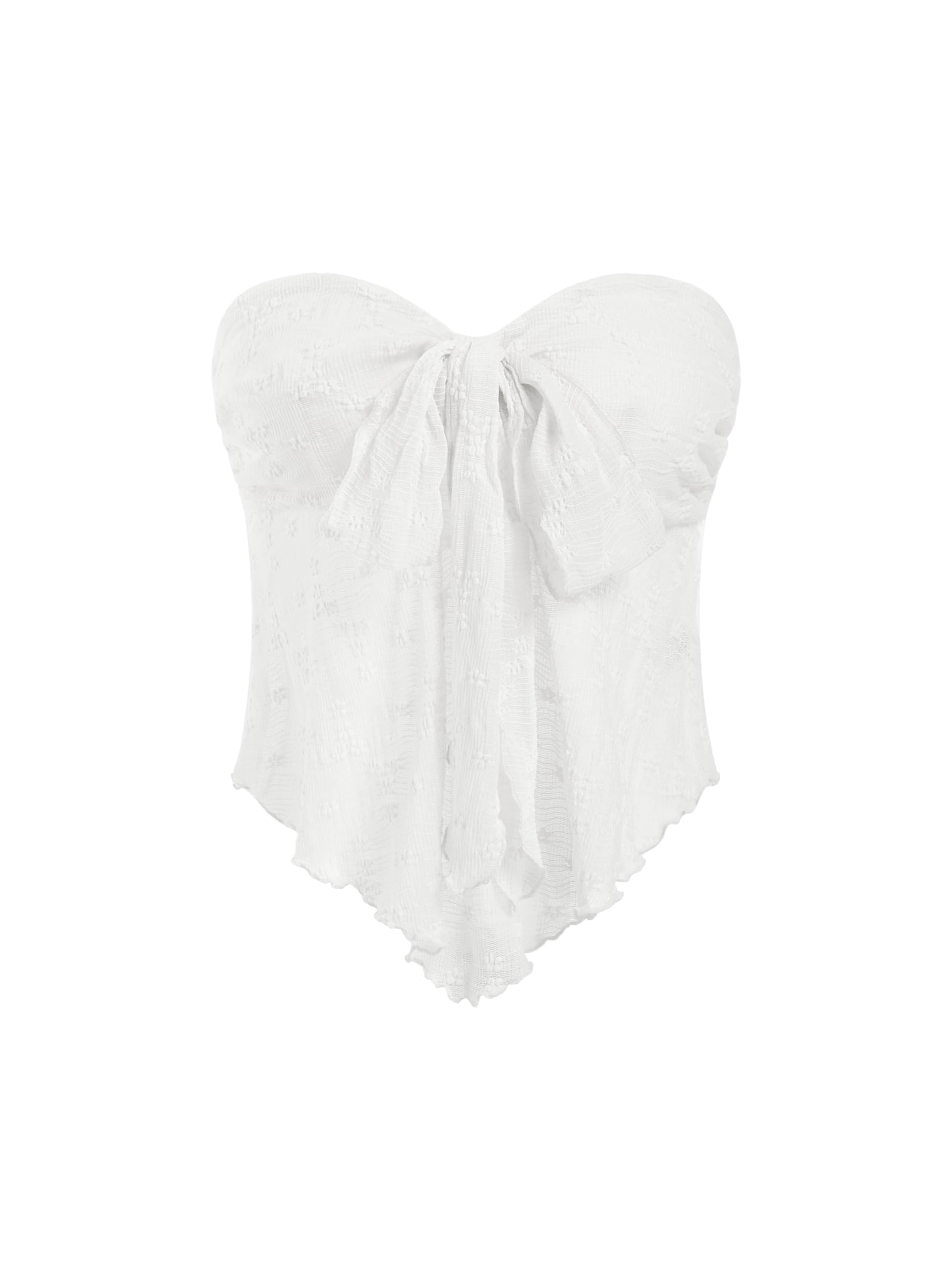 CIDER Summer Tube Tops for Women Floral Mesh Sheer Going Out Tops Cute Tie Front Strapless Flowy Top Trendy Y2K Outfits