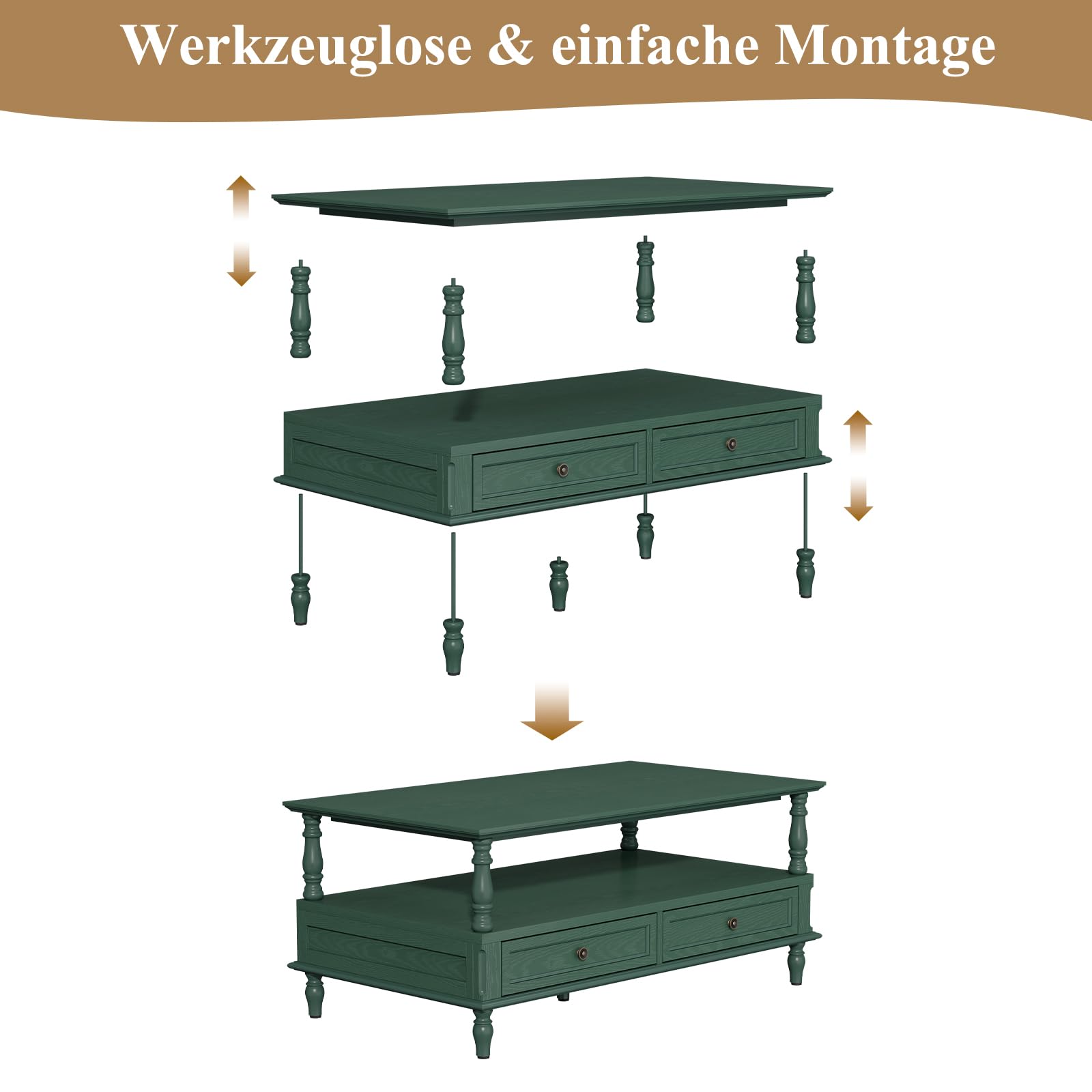 HOLTICO Couchtisch, Wohnzimmertisch mit Stauraum, offener Ablagebereich und Schubladen, Kaffeetisch, Tisch für Wohnzimmer, Homeoffice, Schlafzimmer