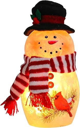 Miniatura 1 de Bdor Decoración navideña de muñeco de nieve de 6.3 pulgadas con bufanda cardenal y roja, figura de muñeco de nieve de cristal con brillo cálido para