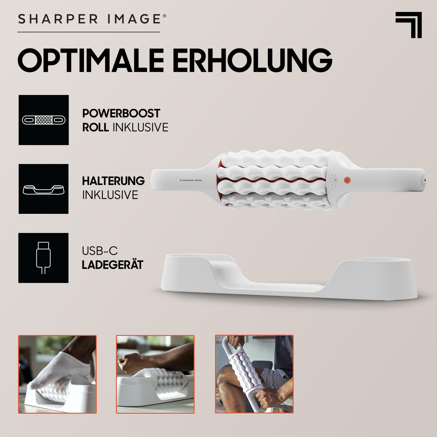 SHARPER IMAGE - Kabellose & wiederaufladbare Multi-Zonen-Massagerolle