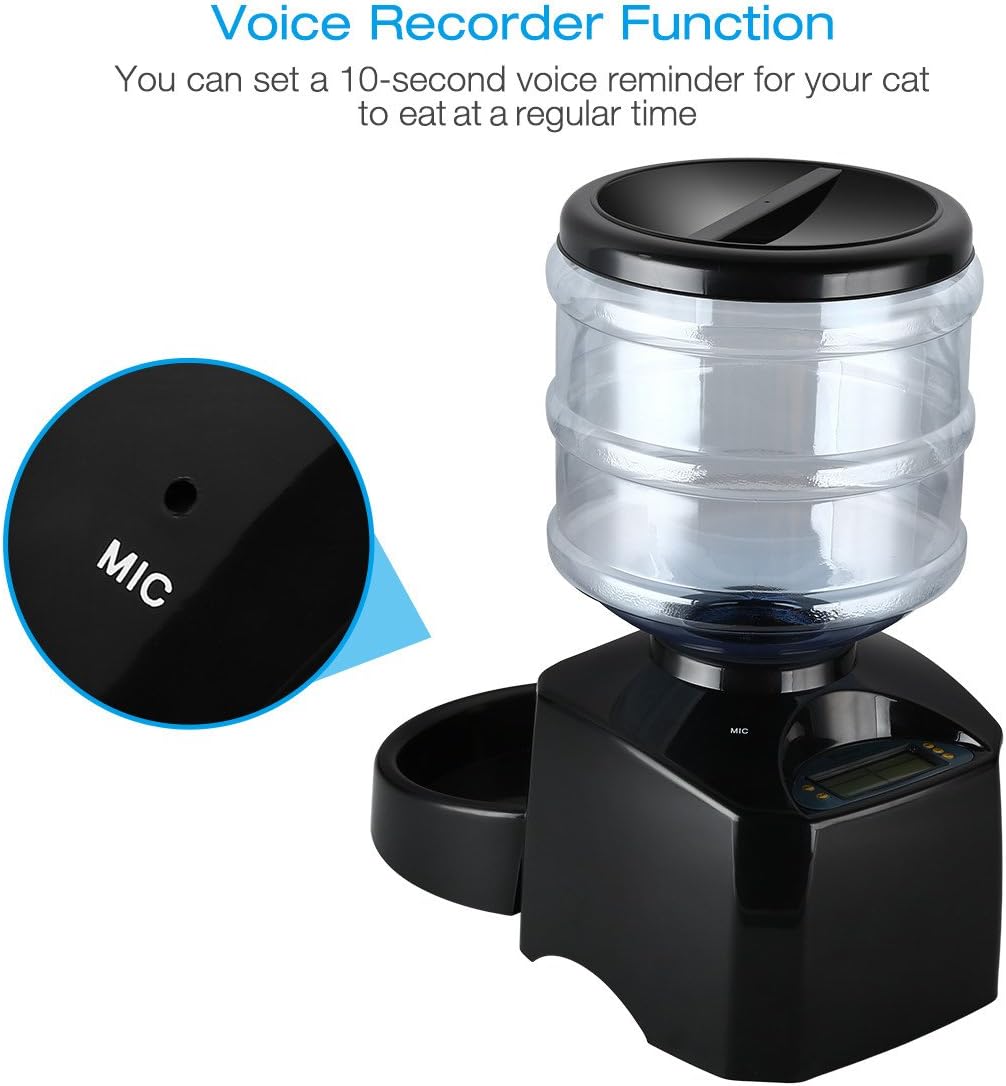 isYoung 5.5L Automatic Pet Feeder Electronic Control Feeder with Big LCD Screen and Voice Record - for Cats and Dogs.