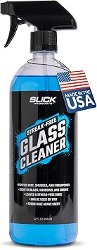 Slick Products Streak-Free Glass Cleaner Ammonia-Free Window, Mirror, Chrome & Tint Cleaner Removes Dirt, Smudges & Fingerprints Ready-to-Use 32 oz.