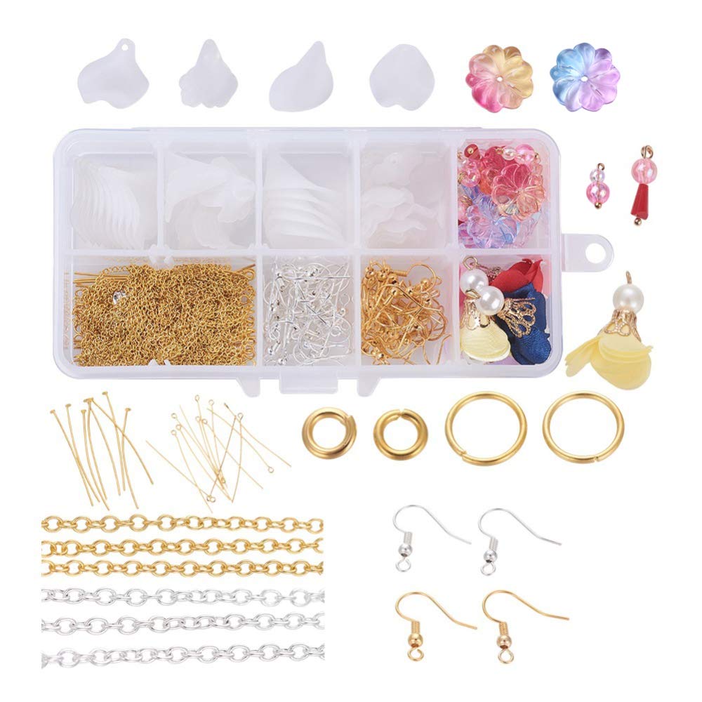 SiTey 1 Box DIY Earring Making Sets Kit with Iron Cable Chain Bracelet Making Resin Cabochons Metal Findings