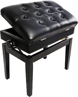 IBOWZ Piano Stool Wooden Piano Bench with 10CM Height Adjustable Modern Keyboard Stool with Music Storage Compartment,Straight Leg