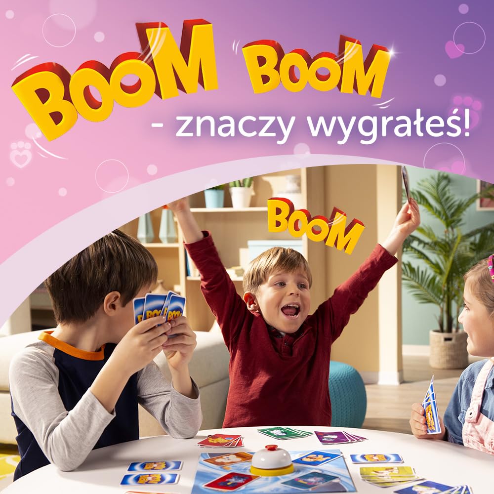 Trefl - Boom Boom, Gabby's Dollhouse - Dynamiczna Gra Rodzinna, Szalona Rozgrywka z Dzwonkiem, Zabawa Dla Całej Rodziny, Gra Karciana z Bohaterami Bajki Koci Domek Gabi, dla Dzieci od 6 lat