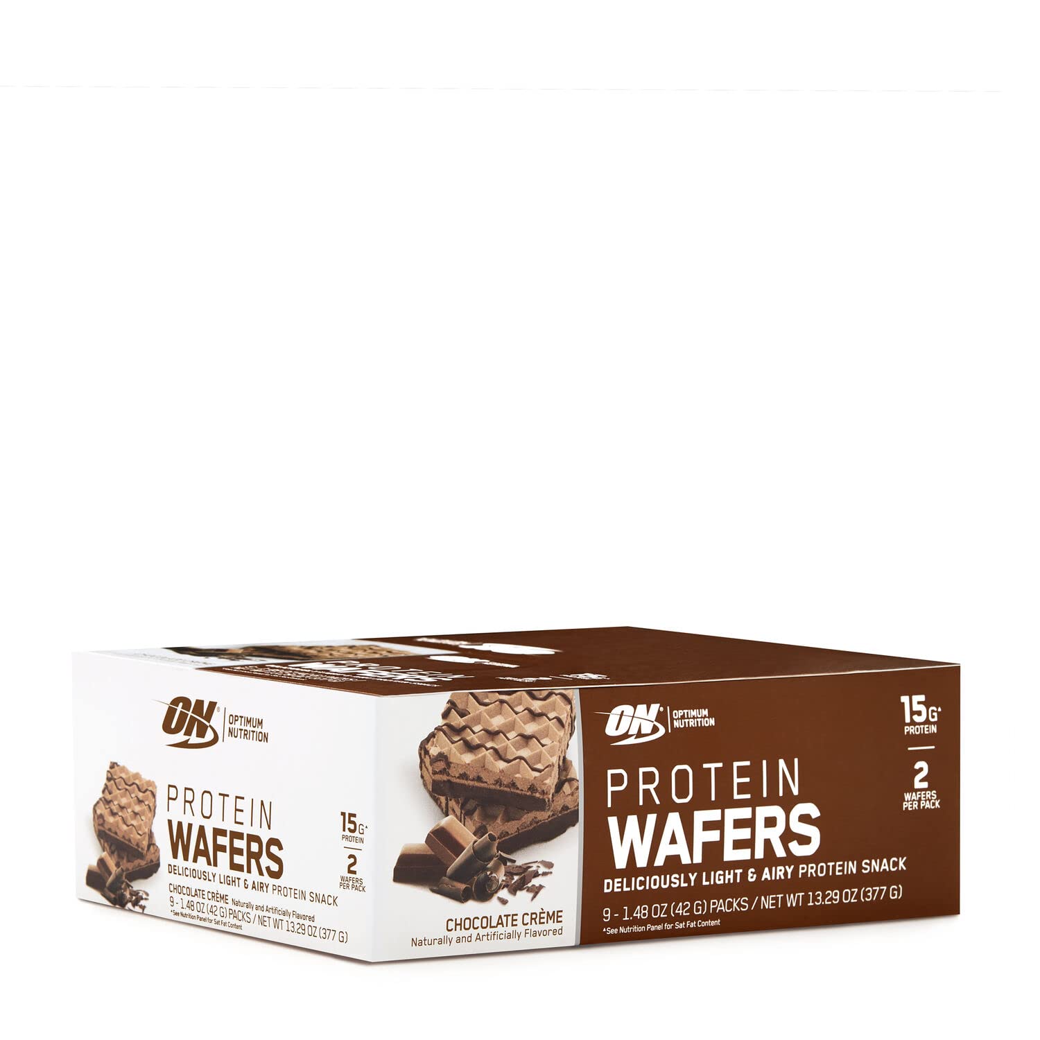 Optimum Nutrition High Protein Wafer Bars, Low Sugar, Low Fat, Low Carb Dessert, Protein Snack, Chocolate Creme, 9 Count