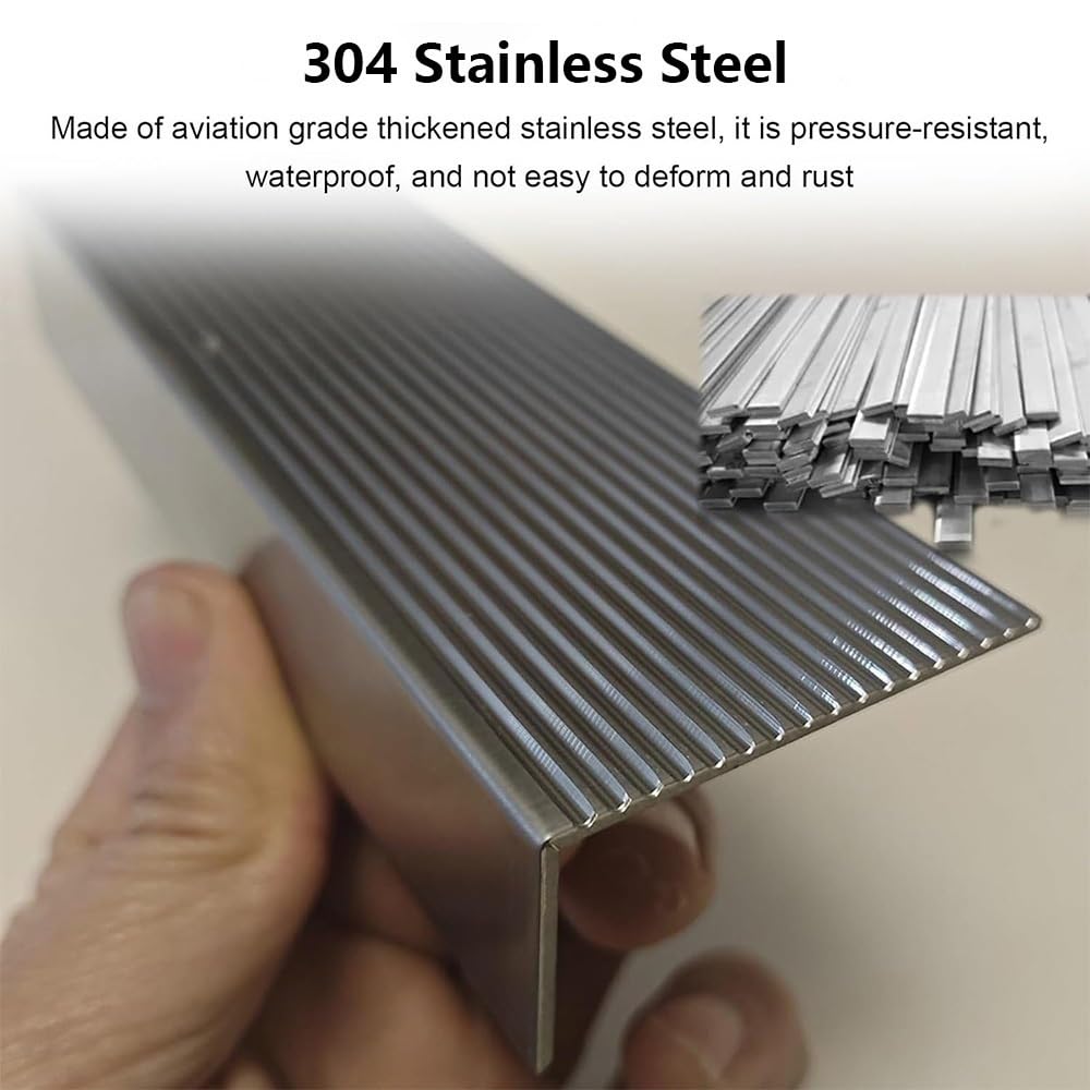 Perfil De Protección Para Borde De Escaleras Acero Inox, Esquina Para Cantos, 100cm, Forma De L, Tiras Antideslizantes De Peldaños, Para Interior Y Exterior(W8cm-3 1/5in)