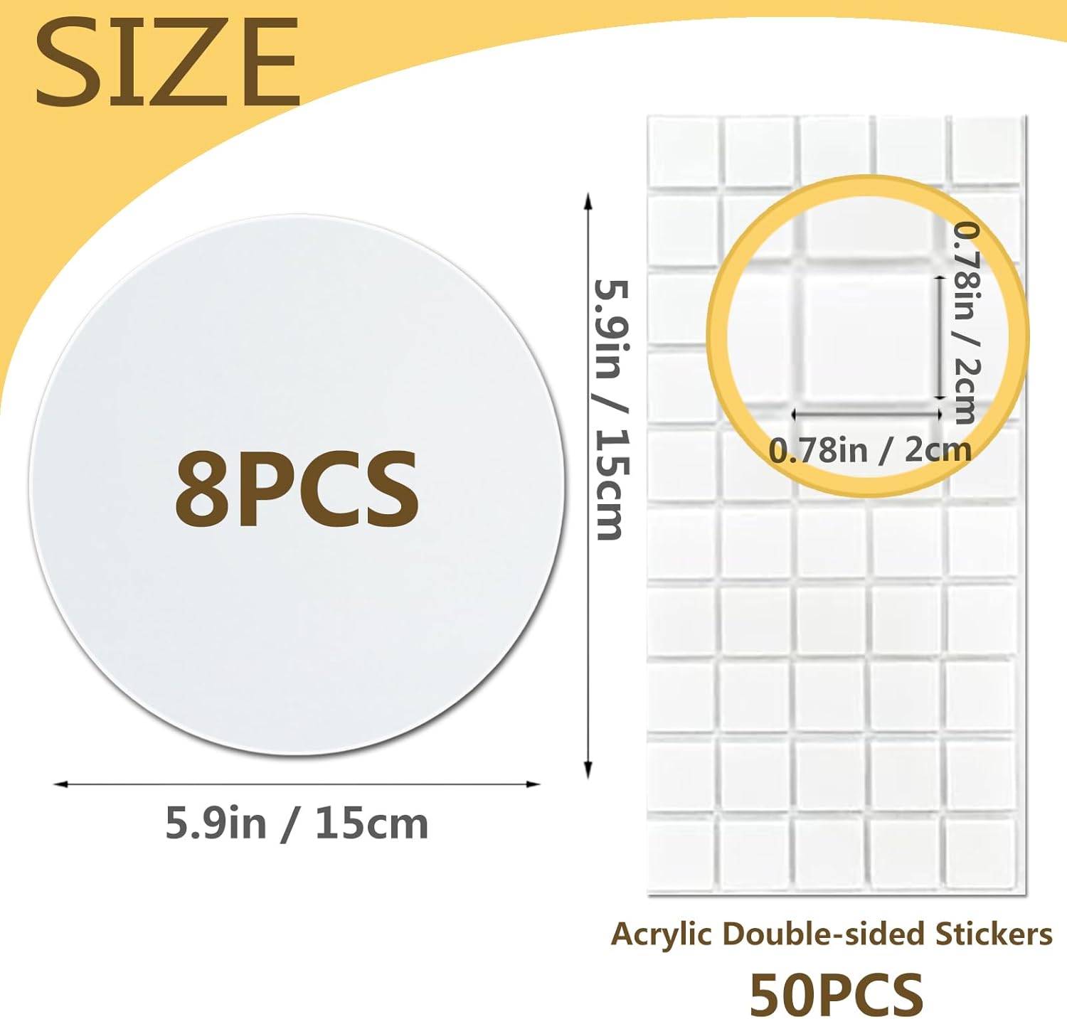 8 Pcs Ceiling Cover Plate, Screwless Wall Hole Cover, Plastic Flat Blank Wall Plate 5.91" with 50 Double-Sided Adhesive Stickers (Round)