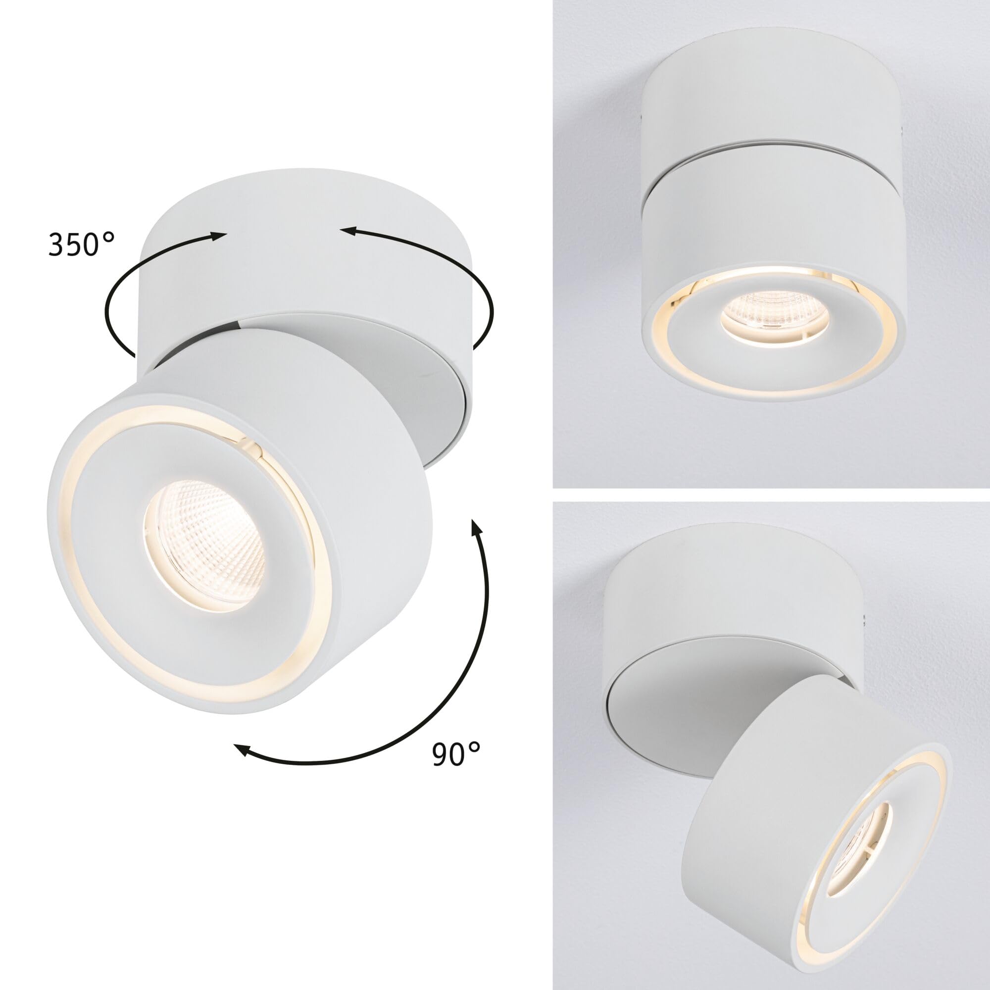 Paulmann 93373 Spot encastré LED Plafonnier Spircle 78 mm avec 1 x 8,0 W blanc chaud Blanc dépoli Luminaire apparent Aluminium Plafonnier 3000 K