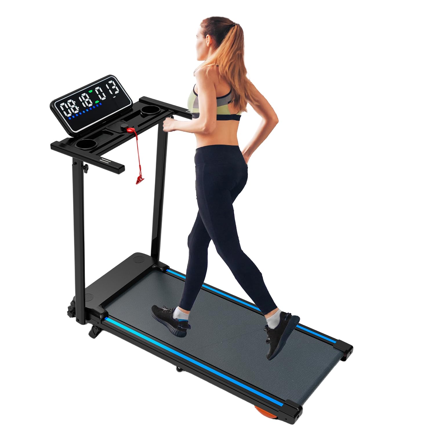 Portable Treadmills with Handle,5% Incline 3-in-1 for Home and Office with 265 Lbs Weight Capacity, 2.5HP Quiet Walking Pad Treadmill Touch Screen (YXT009-treadmill-black&blue)