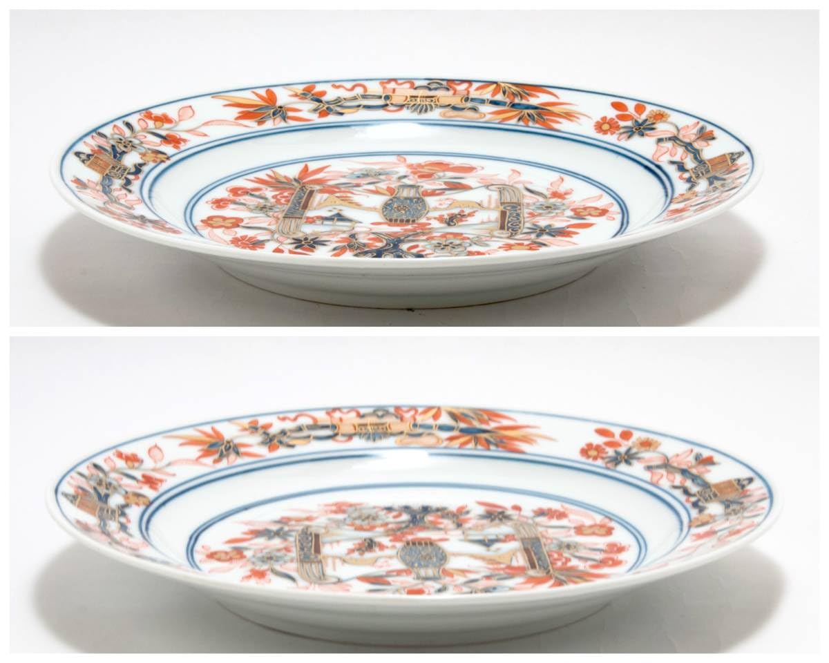 古マイセン 金彩 古伊万里写し 赤絵金襴手花壷紋 絵皿 飾り皿