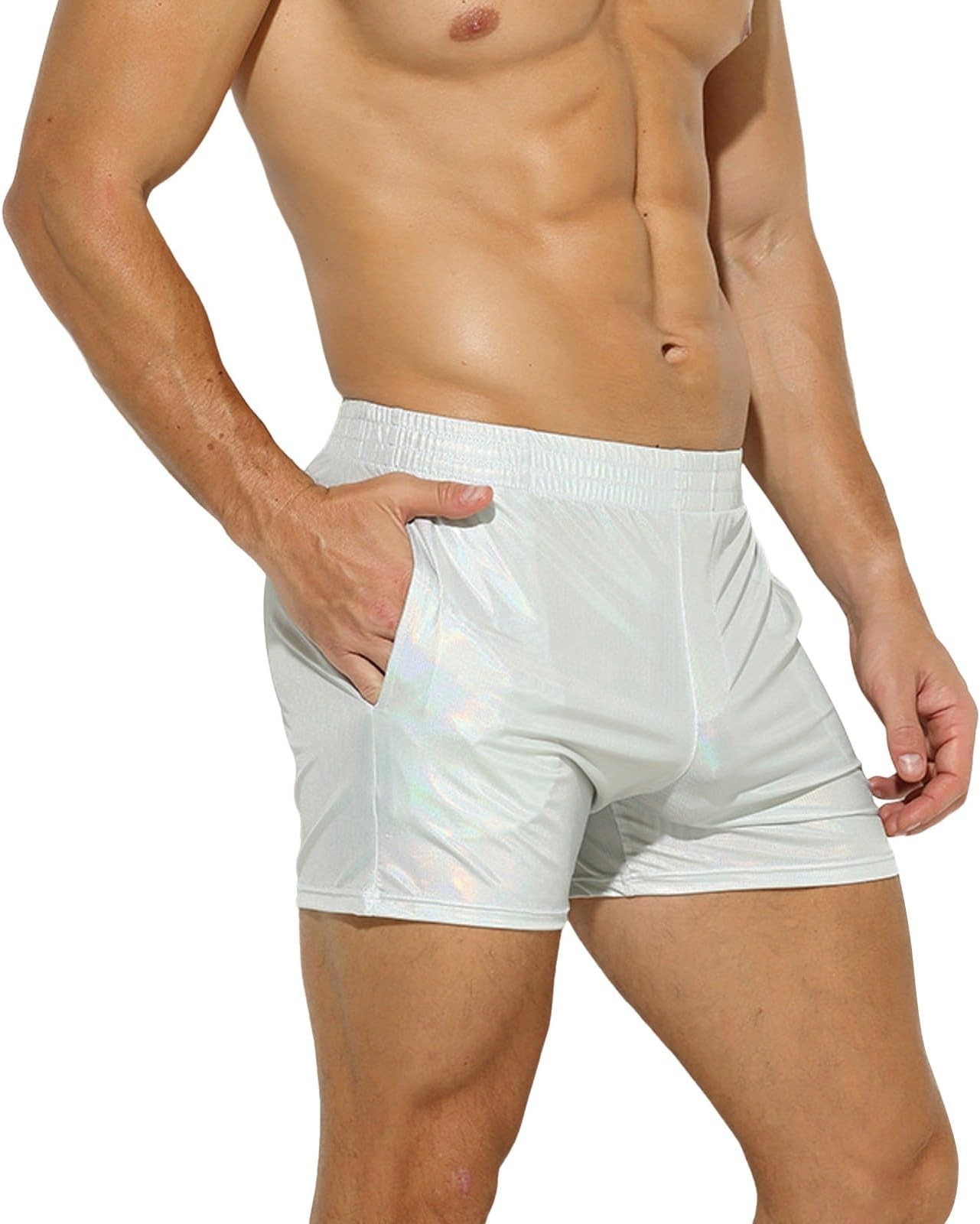 RUMAOZIA Men's Shorts Leather Trousers Gold Silver PU Leather Shorts Casual Shorts Men Sexy Shorts Shiny Waist PU Leather Look Short Trousers Leather Wetlook Short Shorts Punk Clubwear Stage Costume