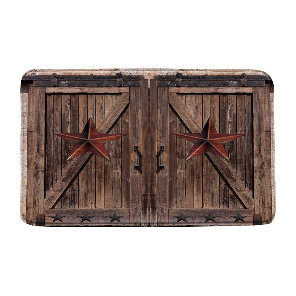 GCTNBJL Rustic Barn Door Bath Mat Old Vintage Wooden Board Texas Rusty Star Western Farmhouse Retro Brown Bathroom Kitchen Memory Foam Rug,20x31 Inch