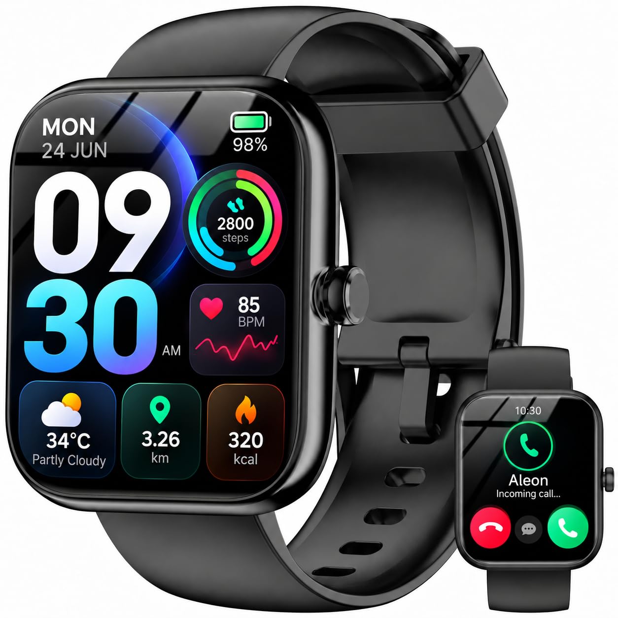 Smart Watch with Alexa Built-in, 1.83" HD Touchscreen Fitness Tracker, Bluetooth Notifications, IP68 Waterproof, 120+ Sport Modes, 24/7 Heart Rate & Sleep Monitor for iPhone Android iOS (Black)