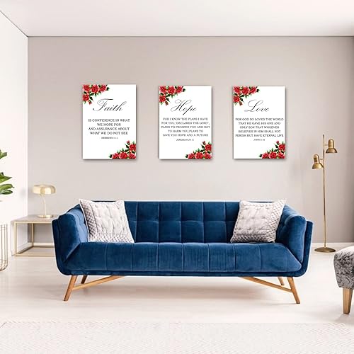 Miniatura 5 de GLOKAKA Juego de 3 lienzos cristianos con versículos bíblicos Hope & Love, arte de pared, escritura religiosa inspiradora, impresión hebrea en
