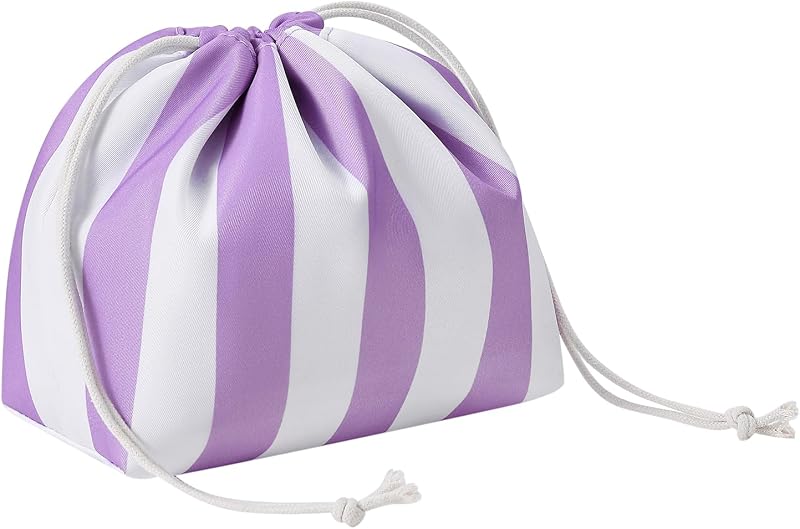 Necessaire de viagem listrada RSRSLEII com cordão, roxa e branca 04Purple&White