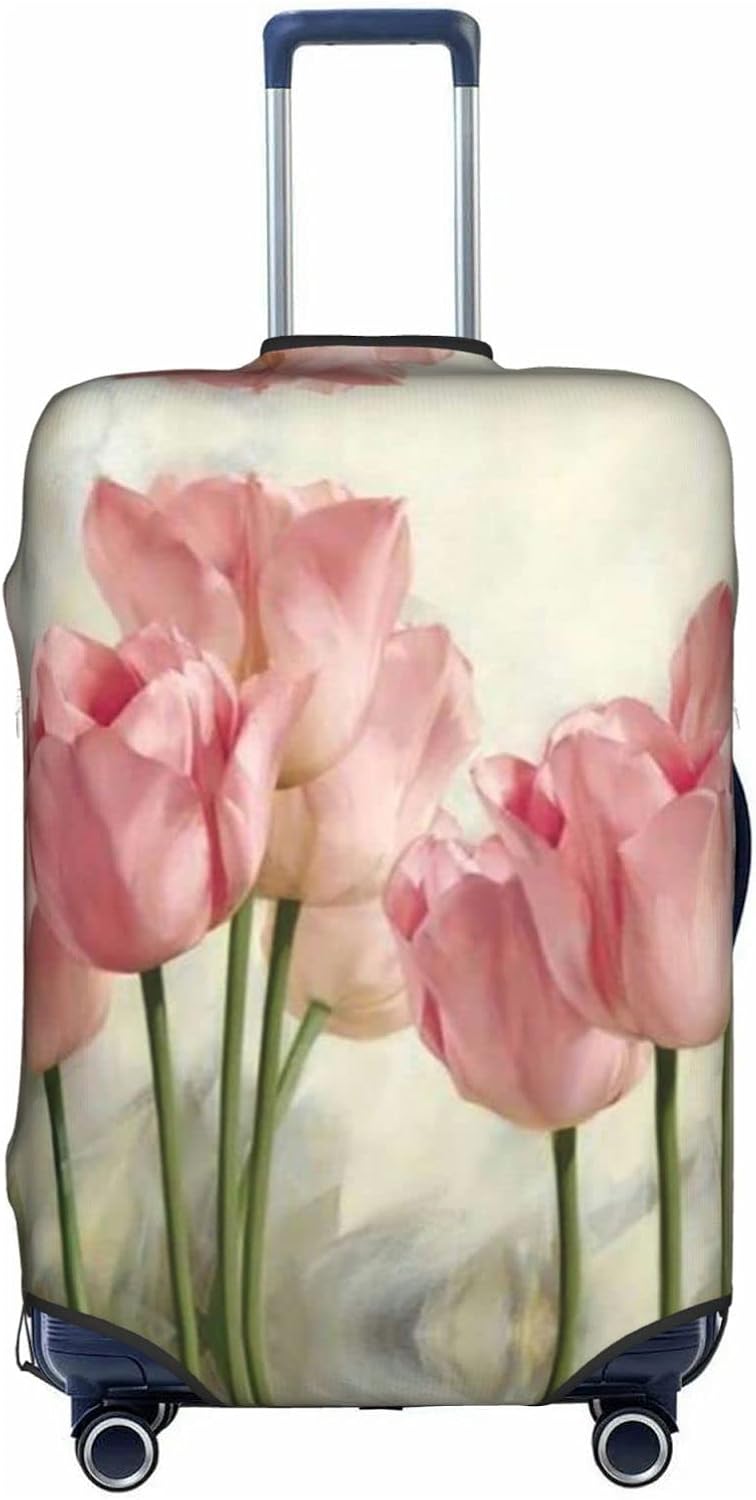 ピンクチューリップ洗える荷物カバー - ファッションスーツケースプロテクター 18~32インチの荷物に対応