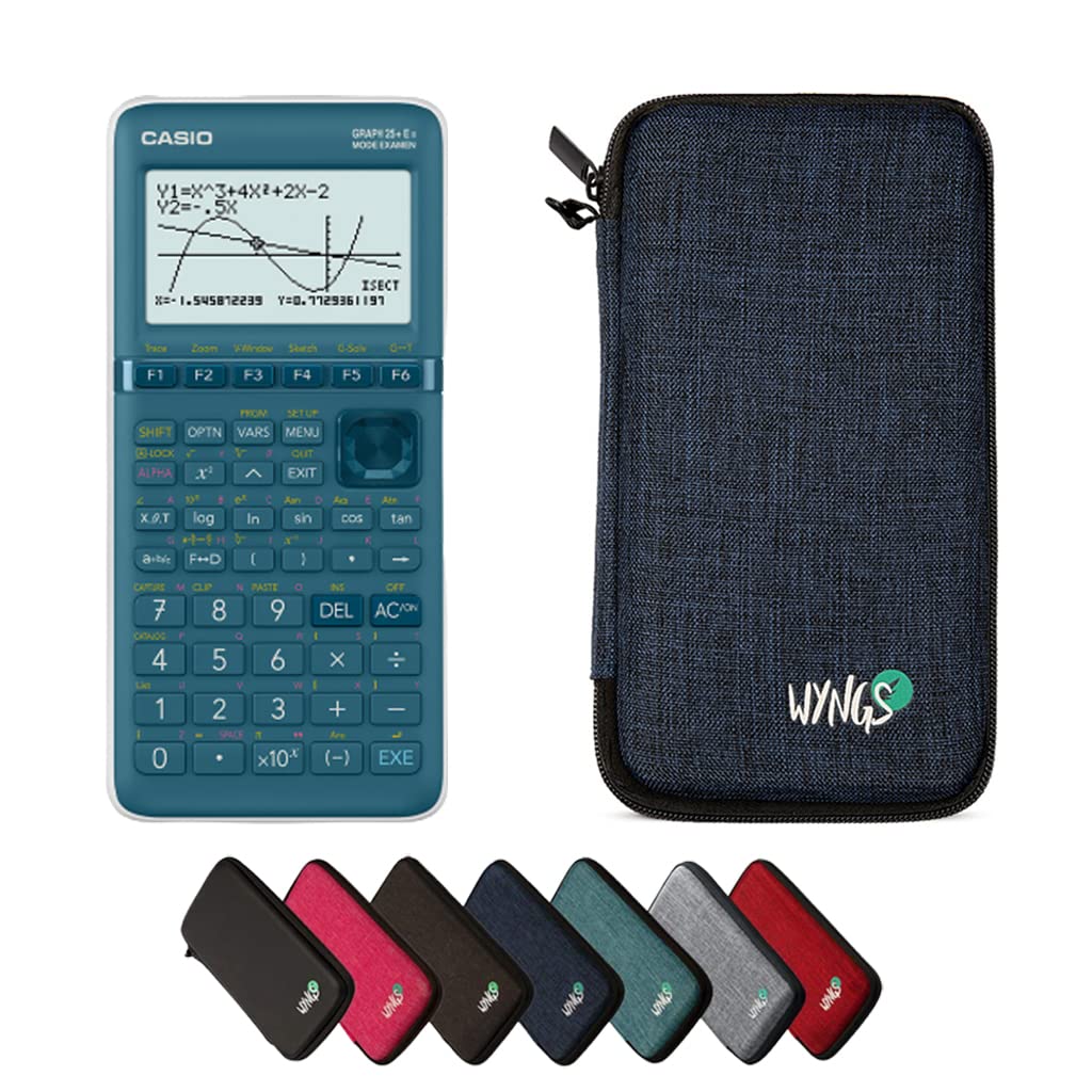 Casio Graph 25+E II con Custodia Protettiva WYNGS inclusa Blu - Calcolatrice Grafica - Pacchetto Base (Francese)