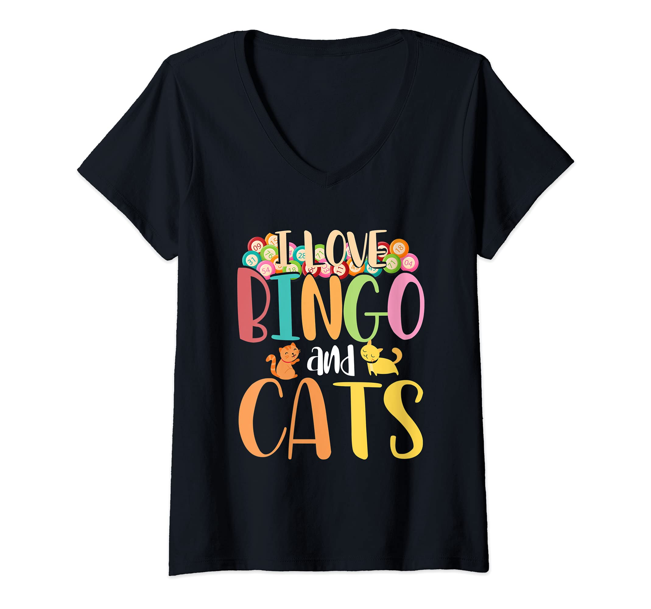Womens Gambling Lover Lottery Player Cat Animal Lover Gift Bingo V-Neck T-Shirt