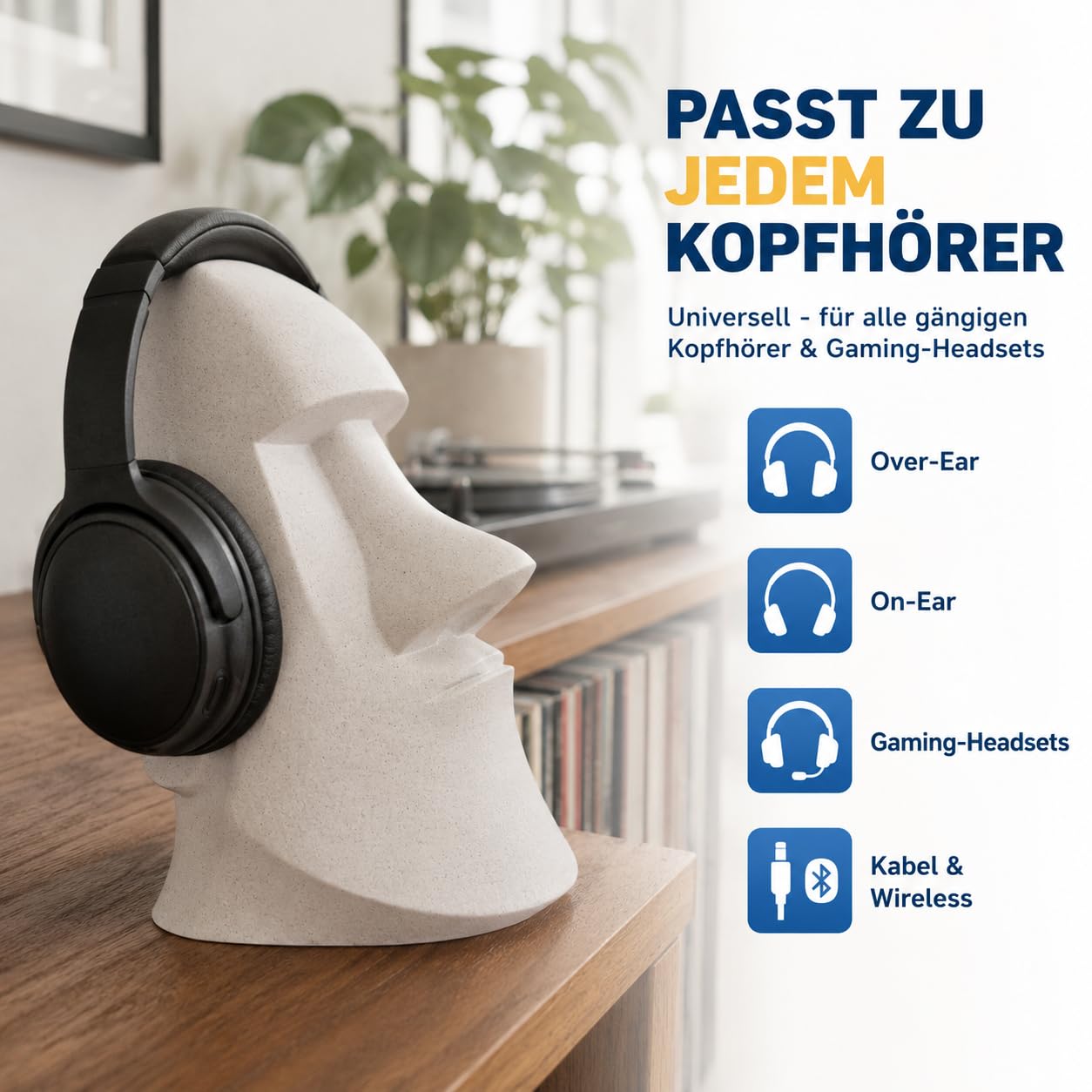 Moai Kopfhörerhalter – Kopfhörer Ständer & Headset Halter für Gaming, Schreibtisch & Büro, stylisches Deko-Design