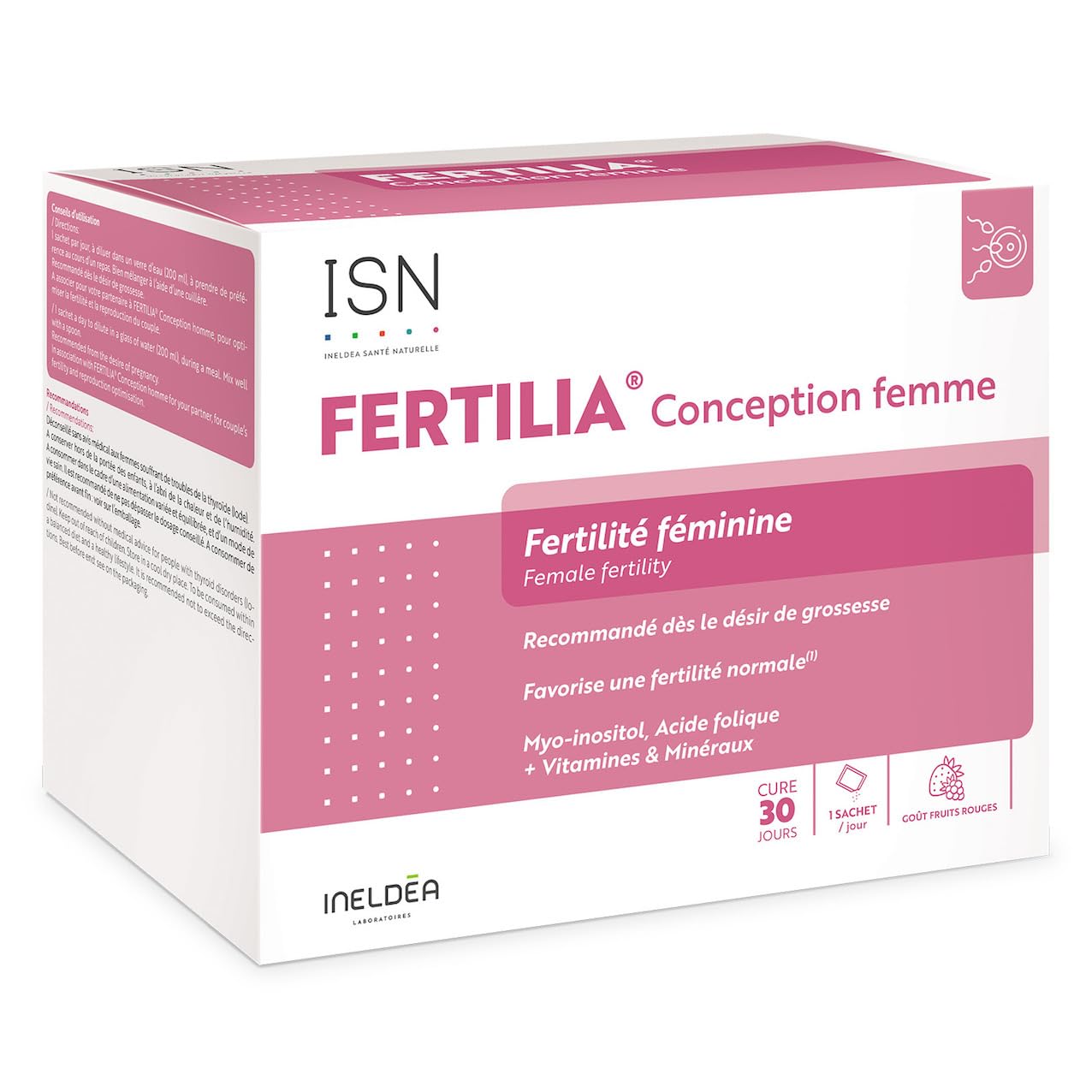 ISN - Fertilia® Conception Femme - Complément alimentaire à base de Myo-​inositol, Acide Folique, Iode et antioxydants - Favorise une fertilité normale chez la femme - Cure 30 jours