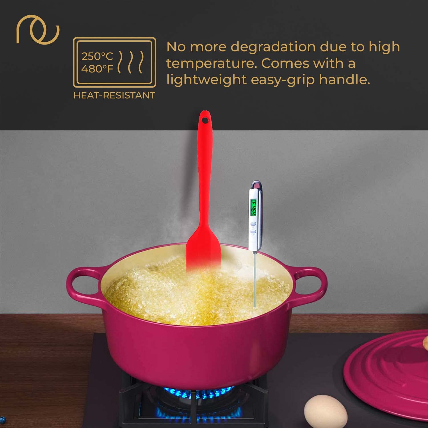 Frenchware Set of 2 Non-Stick Silicone Large Spatula and Spoon for Cooking 3