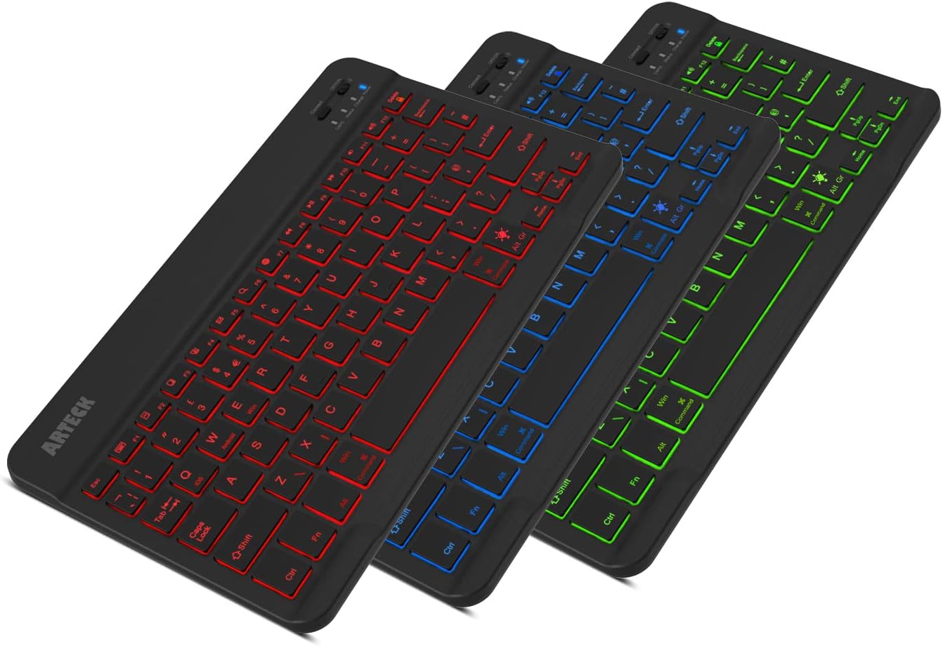Universal Backlit 7-Colors & Adjustable Brightness Ultra Light Slim Portable Wireless Bluetooth 3.0 Keyboard for iOS iPad Pro, iPad Air, iPad Mini, Android, MacOS, Windows Tablets PC Smartphone