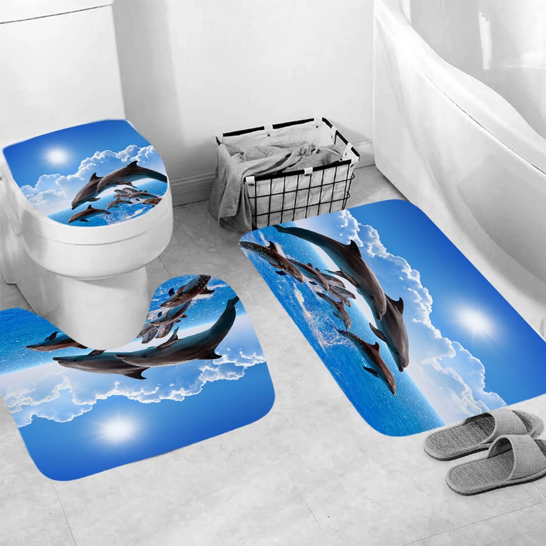 Badematten & Badteppiche Set 4 Teilig Badezimmerteppich Waschbar Badematte rutschfest,Wc Vorleger Mit Ausschnitt Badematte Und Duschvorhang,Badvorleger Toilette Teppich 50×80Cm Grauer Marmor