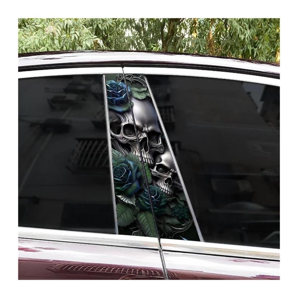 Body Parts 2PCS Car Center Pillar Waterproof Decals Horror Flame Skull Car B-Pillar Sticker DIY(Type A)