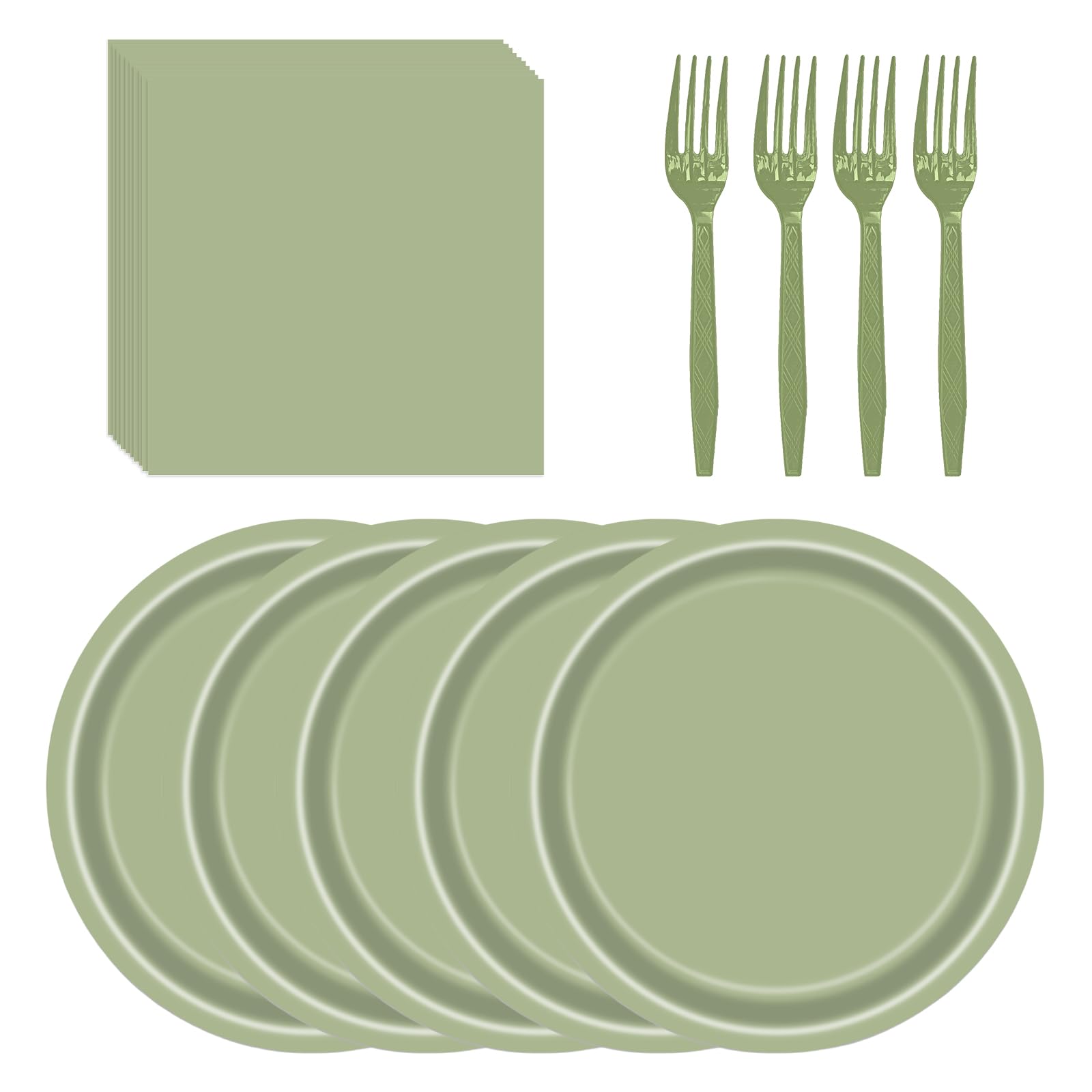 72 Pcs Sage Green Paper Plates 7in Disposable Dessert Plates Napkins and Forks Party Tableware Set Decoration Supplies for Birthday Baby Shower