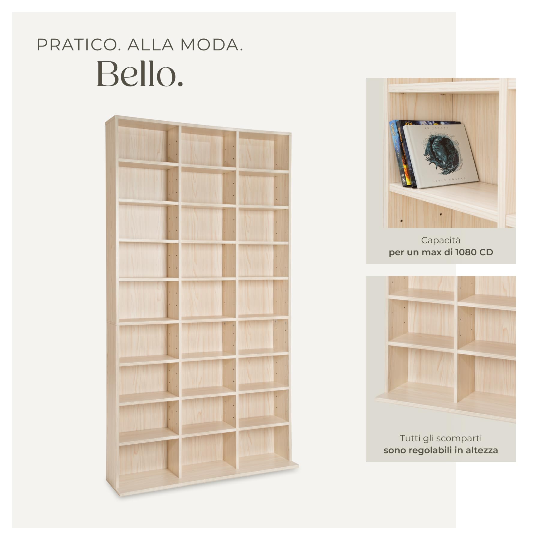 TecTake® Scaffale Porta CD DVD Archiviazione 1080 CD, Supporto di Archiviazione, 27 Piani, Facile da Montare, Materiale MDF con Rivestimento Plastico, Dimensioni 180x102x23,5 cm, Peso 34 kg - Faggio