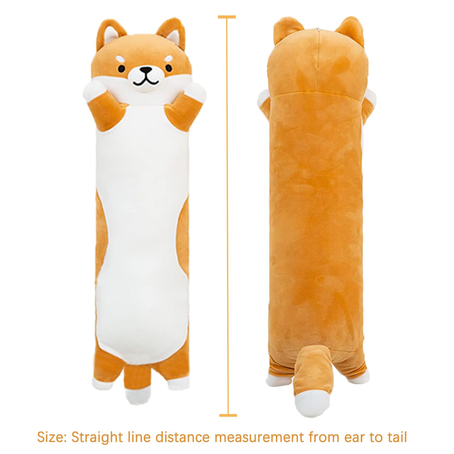 Długie pluszowe zwierzątko Shiba Inu, ogromne zwierzątko Corgi, wypchane zabawki, miękka, długi pies, pluszowa zabawka, prezent dla dziewcząt i chłopców (żółte, 110 cm)