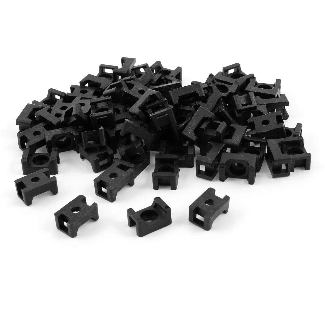 OLIREXD Cable Tie Mount Saddle, 100pcs Black Plastic Wire Buddle Base Holder Cable Tie Wrap Mount Saddle with Screws 4.5mm