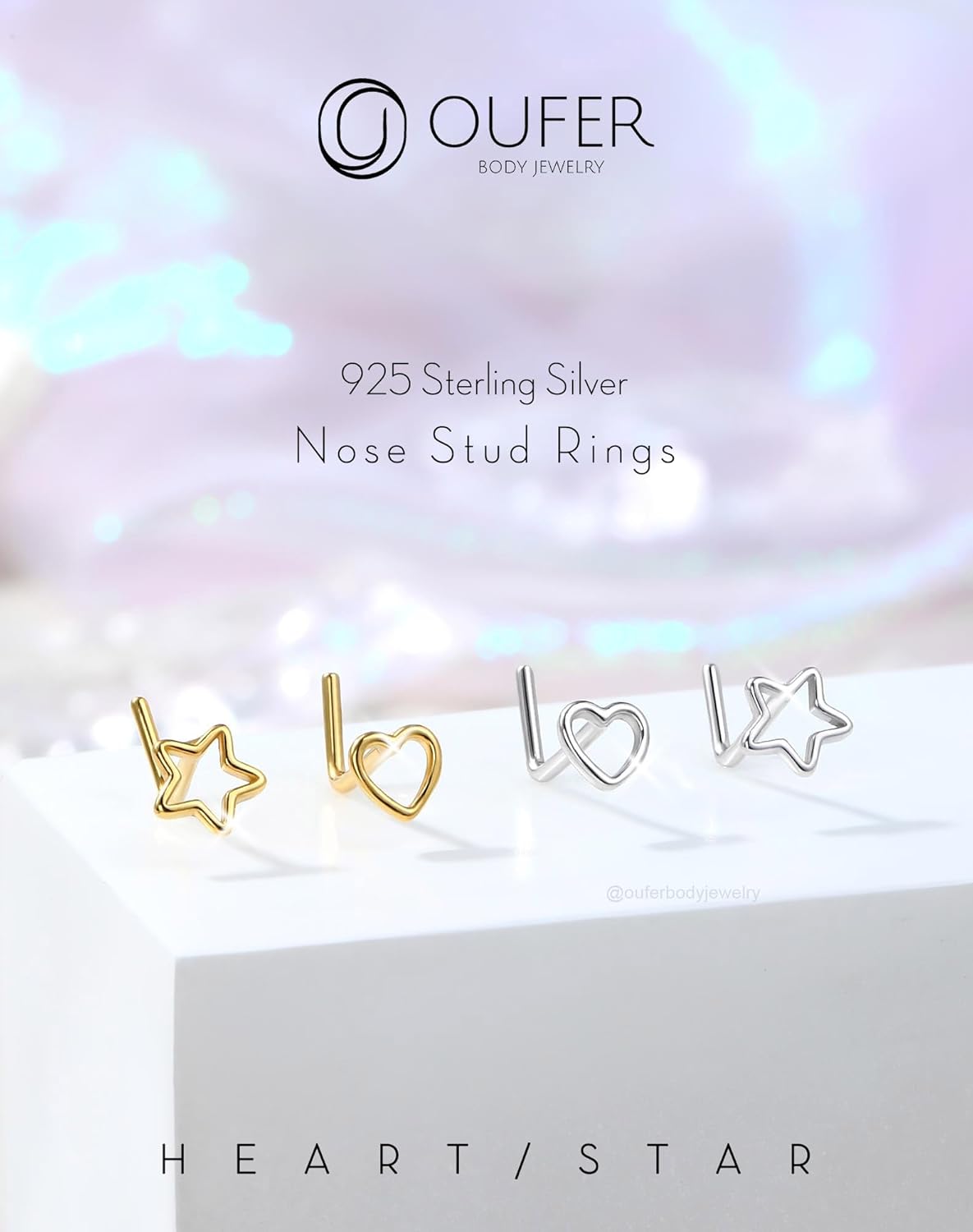 OUFER 925 Sterling Silver Nose Rings, Nose Studs For Women, Cute Nose Nostril Piercing Jewelry, L-Shaped 20G Silver Nose Rings Studs - Image 2