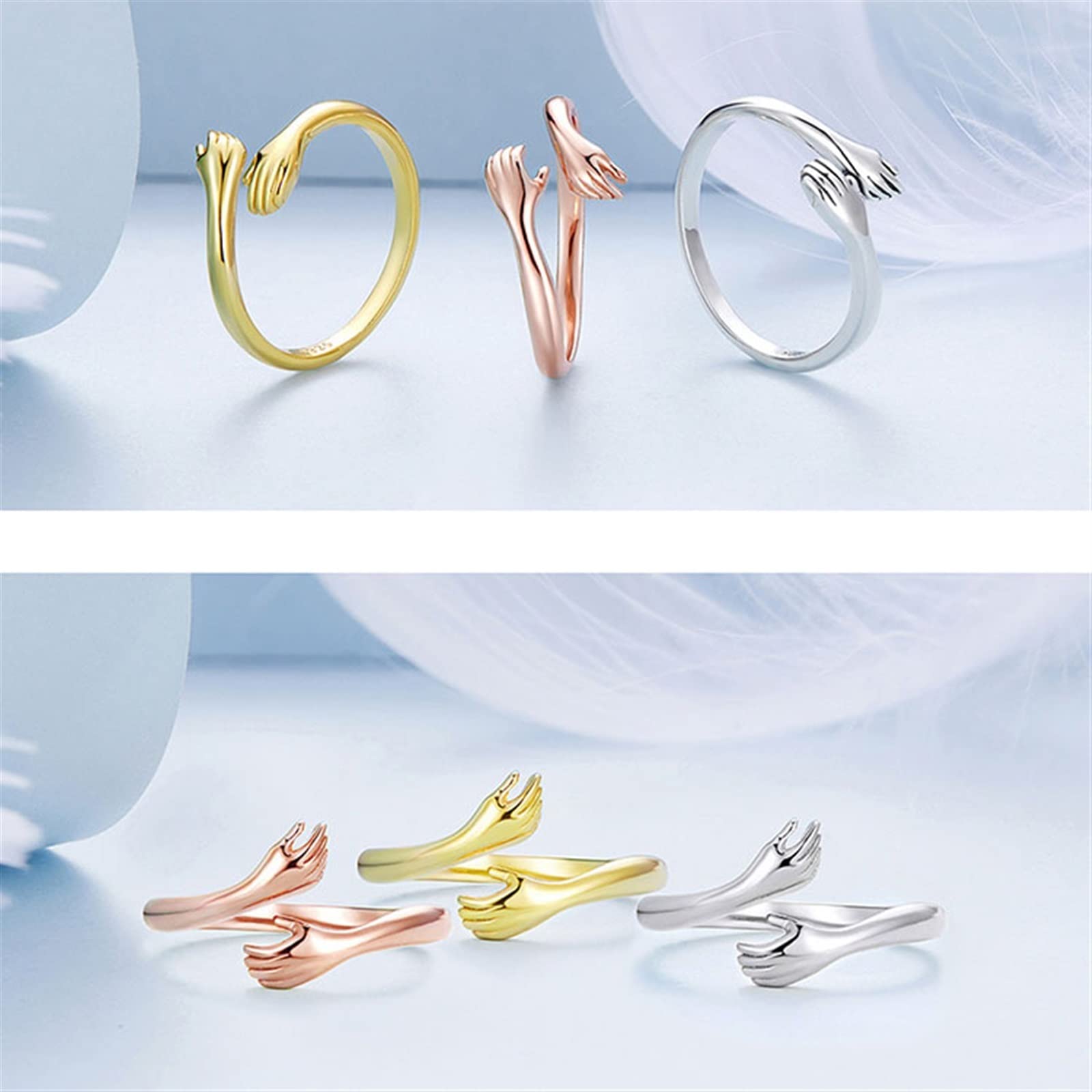 Abbraccio Anello in Argento Sterling 925 con Mano Regolabile, Pollice Aperto, Anello per Anniversario, Regalo per Mamma, Figlia, Amica