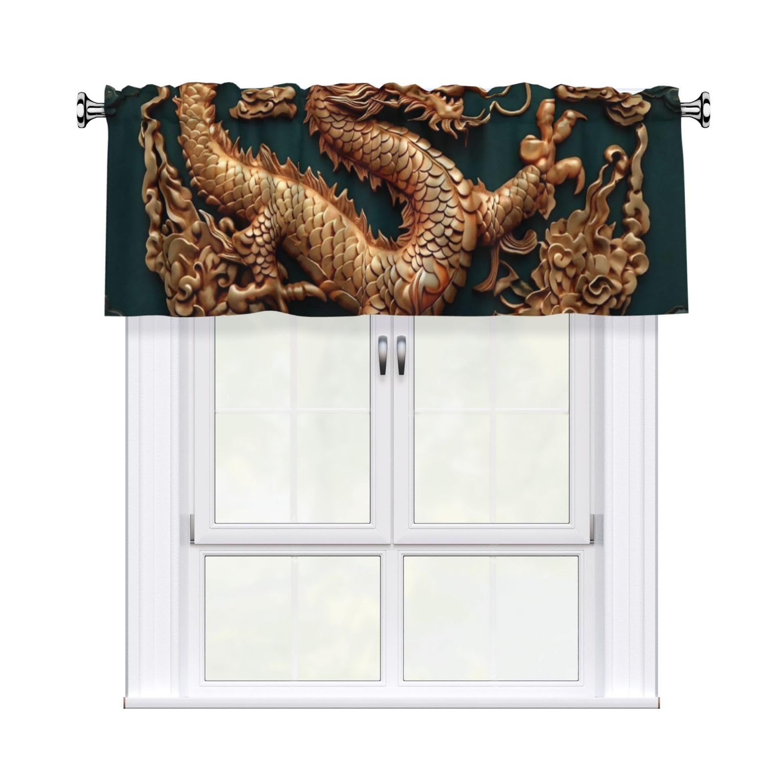 HJKJKKJ Window Valance 137x 46 CM Kitchen Curtains Dragon chinese background Valances for Windows Vintage Short Window Curtains Farmhouse Rod Pocket Decorative Curtain Valance for Bedroom Bathroom