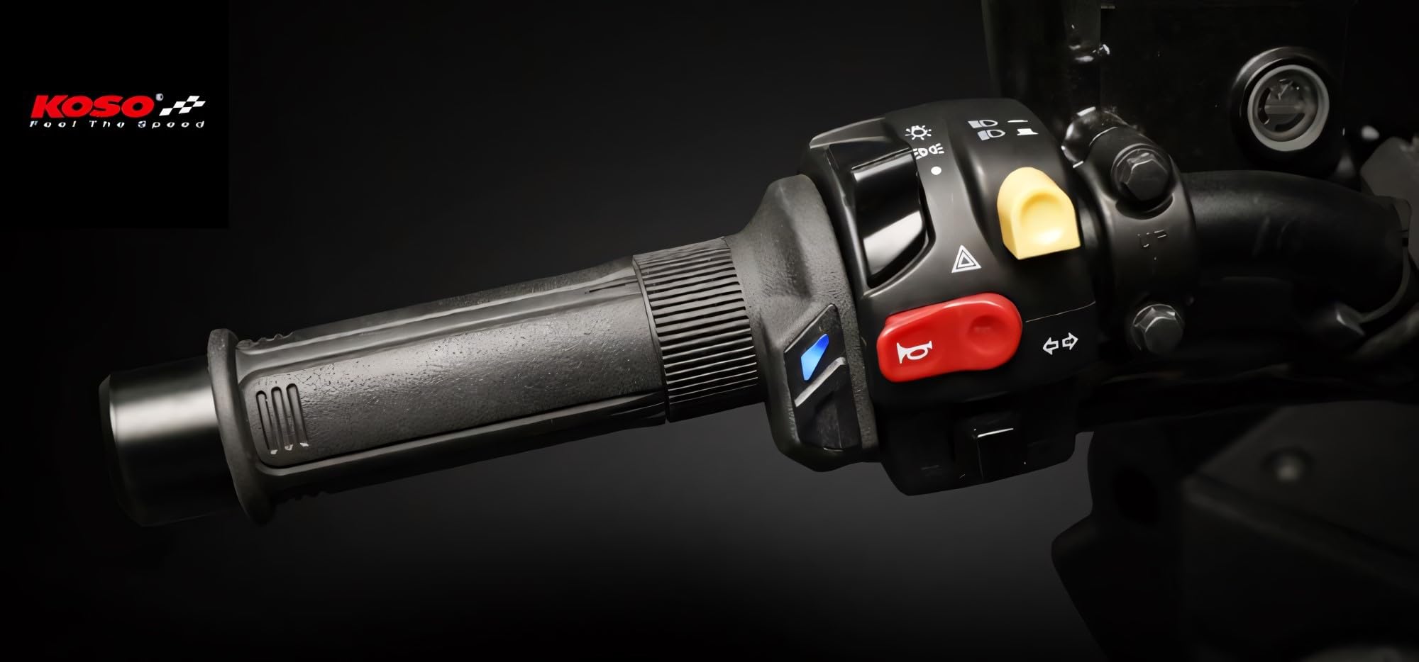 KOSO HG-13 - Set di manopole riscaldanti 7/8" + 1" L = 130 mm per moto/Quad ATV con gas rotanti | 130 mm, 5 LED, spegnimento automatico con bassa tensione batteria, cavi installazione, OEM AX0411I0