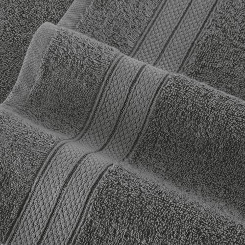 Image of Elegant Comfort Luxury 6-Piece Towel Set, Premium Soft 100% Turkish Cotton, Three Line Popcorn Design 2 Bath Towels, 2 Hand Towels and 2 Washcloths Towel Set- Quick-Drying and Absorbent, Charcoal Gray