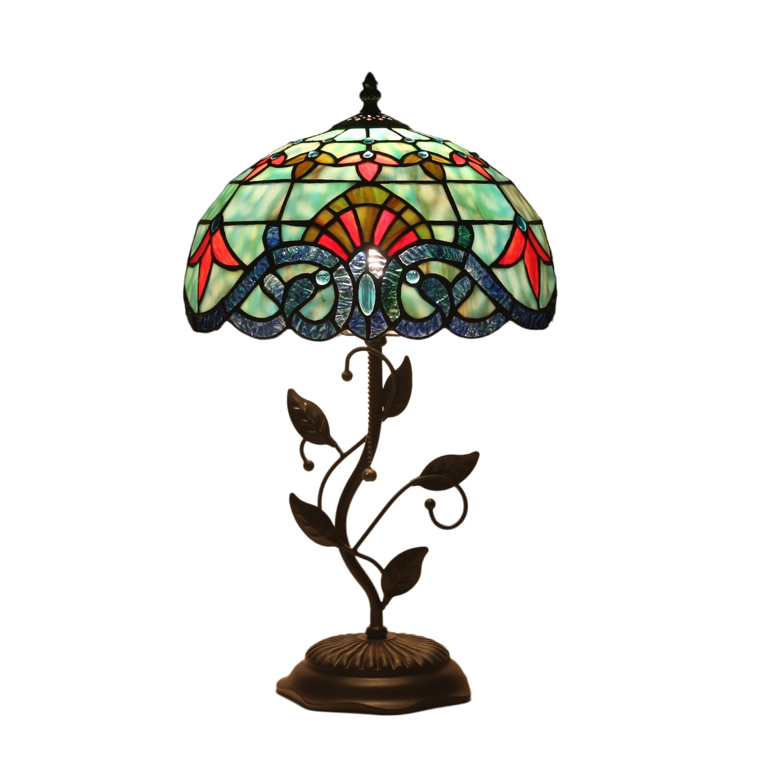 Tiffany Table Lamp Stained Glass Lamp 12x12x19 Inch Metal Leaf Base Decor Lamp for Bedroom Living Room Home