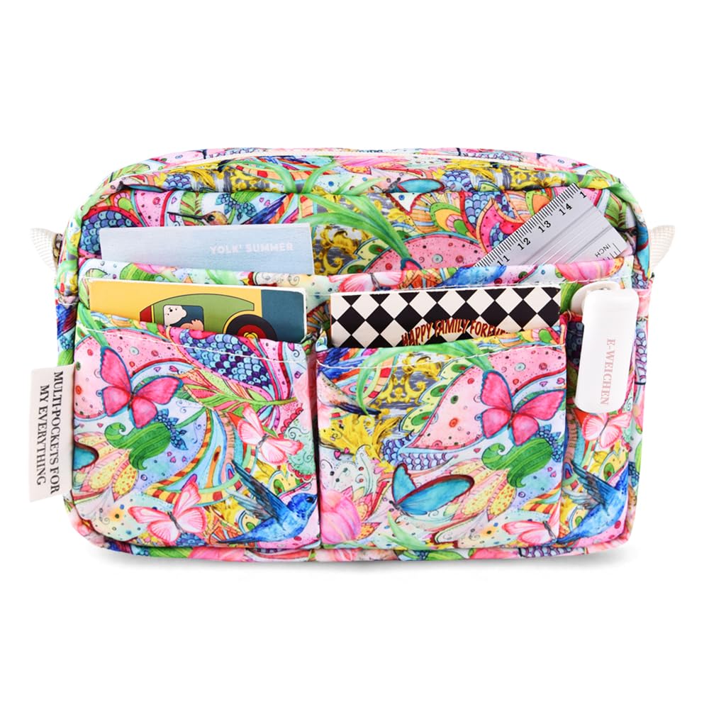 E-WEICHEN Multiple Pockets Portfolio Organizer with Zippered, Makeup Bag Travel Essentials for Women, Simple Waterproof Stationery Pencil Pouch Bag