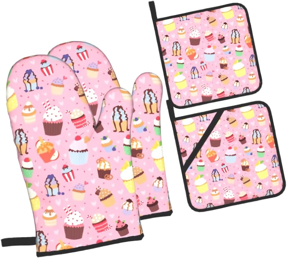 Oven Mitts and Pot Holders Set 4pc Thicken Heat Resistant Gloves for Baking