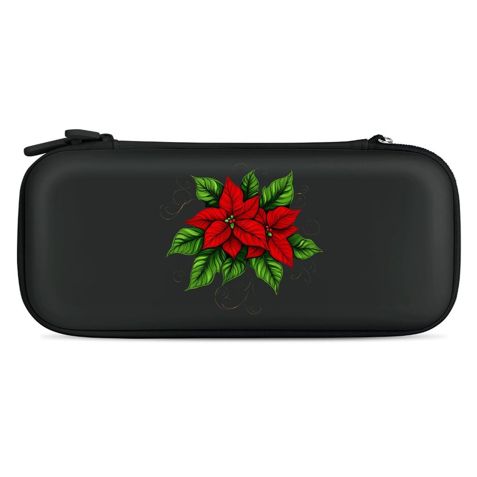 Poinsettias Christmas Flowers Compatible with Switch Carrying Case Hard Travel Game Bag Pouch with 15 Games Accessories Black-style