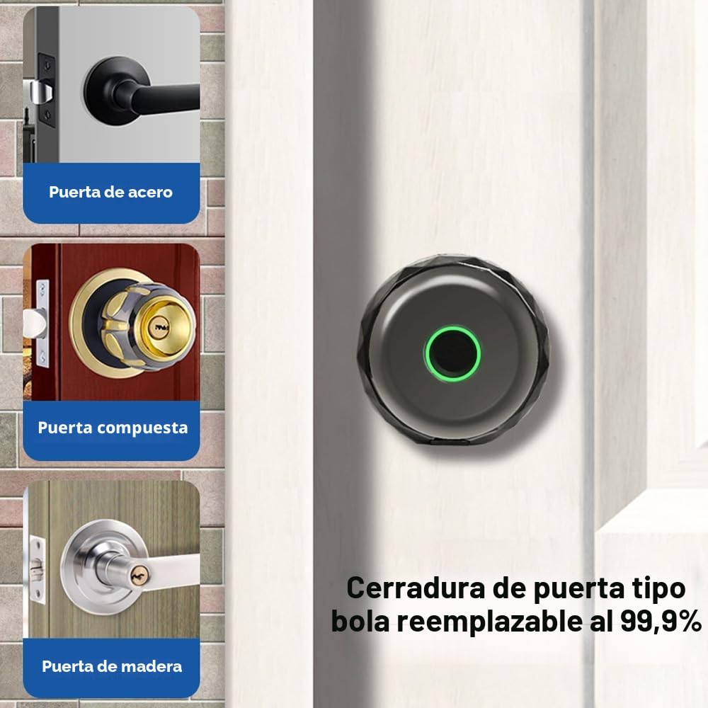 Smart Lock - Cerradura de puerta sin llave con mando a distancia de huellas dactilares, mando a distancia con aplicación TY, BT 3 en 1 con huella dactilar/llave/aplicación para 35 – 55 mm,