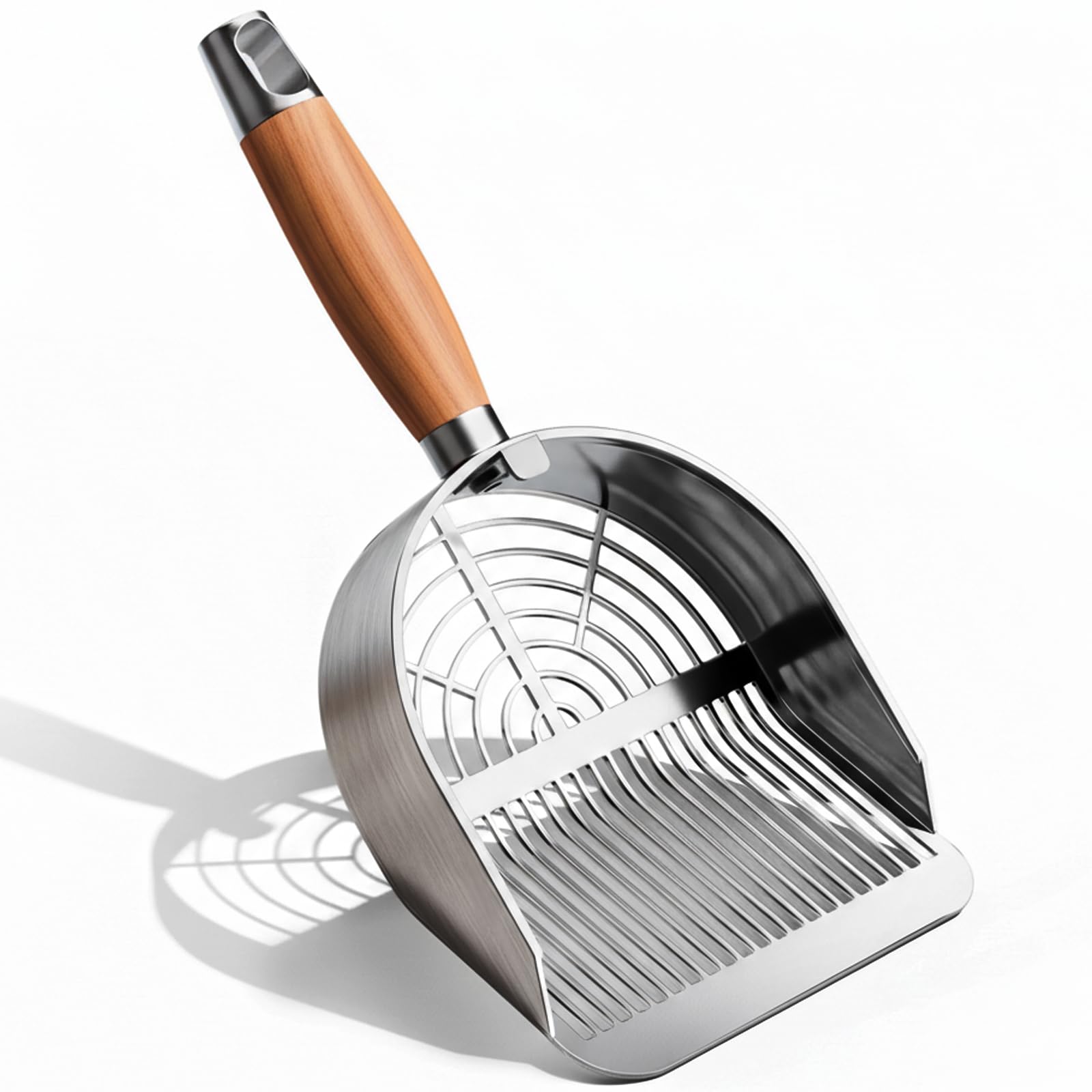 DHXYZZB Cat Litter Scoop 304 Stainless Steel Litter Shovel, Heavy Duty Litter Sifter, Litter Scooper with Wooden Handle Dual Sifting Design Perfect for Cat Litter Box Cleaning