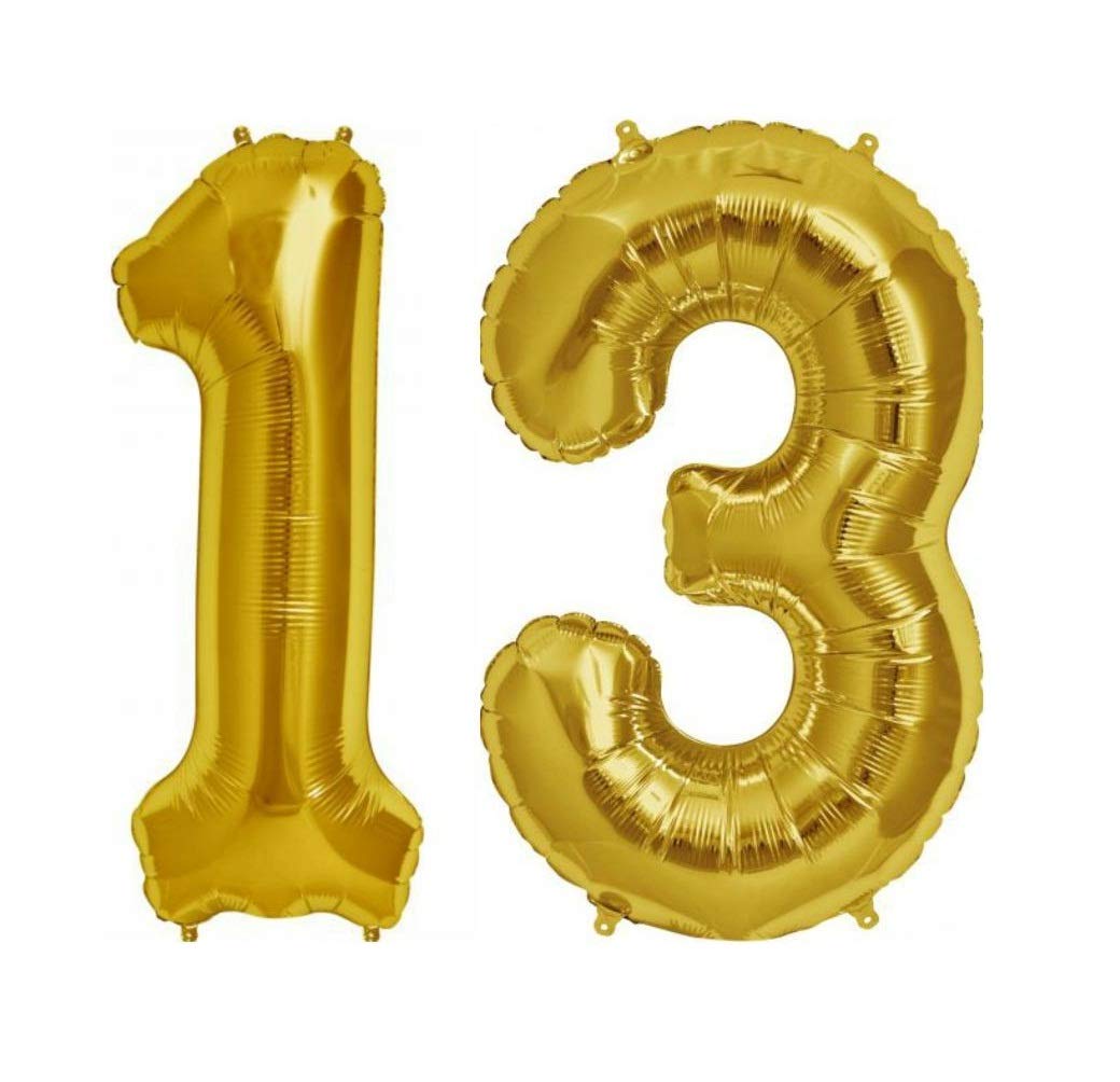 Number Thirteen 13 Gold Number Foil Balloon for Birthday Anniversary Celebration