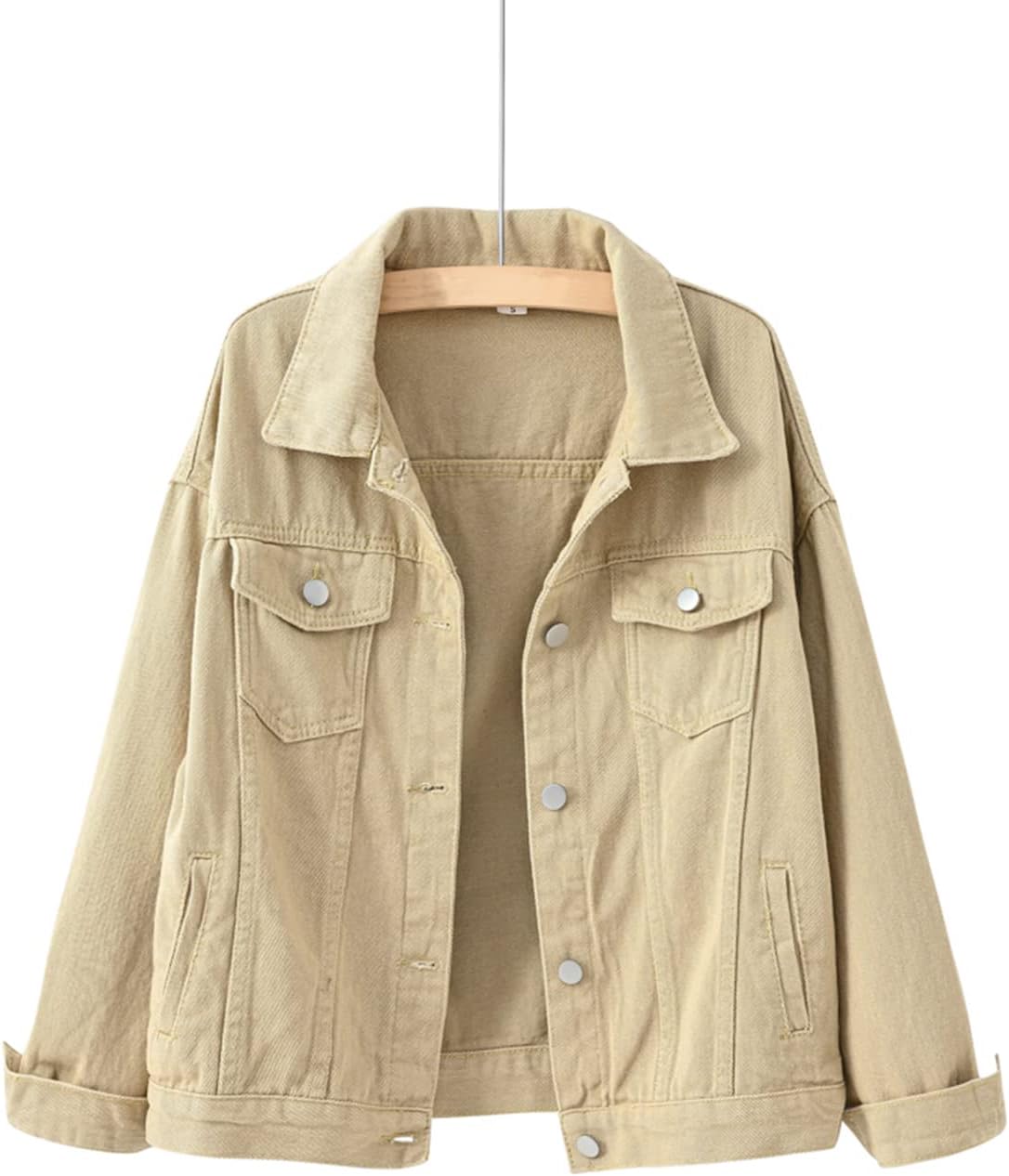 Locachy Women's Casual Denim Jacket Solid Color Basic Long Sleeve Jean Jacket Coat